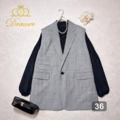 Drawer✨上質 テーラードベスト ジレ グレー チェック柄 36 日本製 春