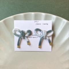 egyom handmade ribbon リボン　グリーン　チタンピアスのサムネイル