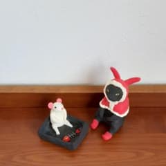 母の初期の作品 2点セット ネズミとサンタ猫 ハンドメイド 粘土作品