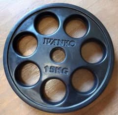 ② IVANKO オリンピックラバーイージーグリッププレート15kg ×1枚