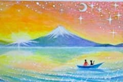 富士山からの朝日☆アクリル画 ハガキサイズ 原画のみ#148 - メルカリ