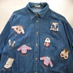 vintage 昭和レトロ古着カントリーワッペン刺繍デニムダンガリーシャツ 