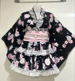 浴衣ドレス 大人用 姫ギャル 花 地雷 フリルレース 黒 ブラック - メルカリ