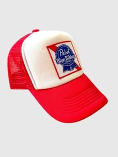 Pabst Blue Ribbon BEER 패치 포함 캡 레드 × 흰색 신품