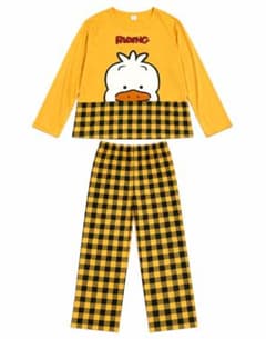 【新品】アヒルデザイン ルームウェア上下セット イエロー チェック パジャマのサムネイル