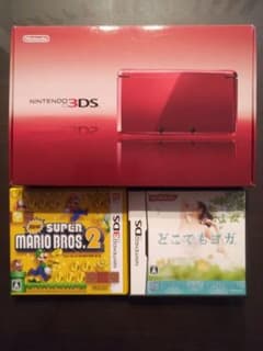 【美品・箱付】任天堂 ニンテンドー3DS フレアレッド ソフト2本付のサムネイル
