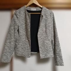PLST ノーカラーツイードジャケット グレー Lサイズのサムネイル