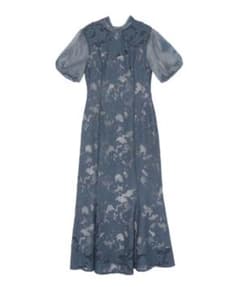 ラグナムーン LADY ジャガード レースフレアーワンピース M ブルー 