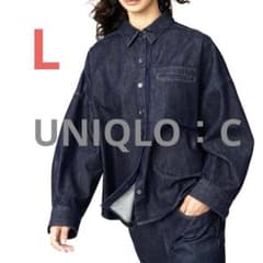 UNIQLO デニムリラックスシャツ ジャケット　L ネイビー　新品未使用 UNIQLO C デニムリラックスシャツジャケット ネイビー L - メルカリ