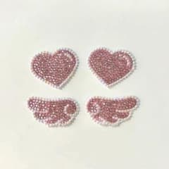 うちわデコパーツ ストーン 完成品 羽 ハート ピンク ホワイトのサムネイル