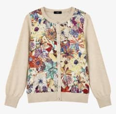 【美品】ROPÉ ロペ シルク花柄切り替えカーディガン Mのサムネイル