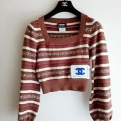 CHANEL UNIFORM クロップド ボーダーニット ブラウンのサムネイル