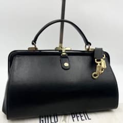 ゴールドファイル ミニハンドバッグ 2way がま口 レザー ブラック 保管 