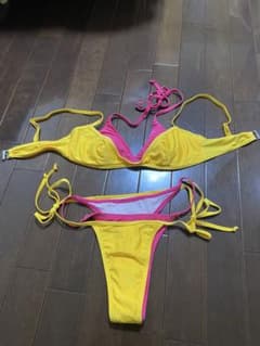 【お値下げ】 shein 水着　ビキニ　ブラジリアン　イエロー＆ピンク