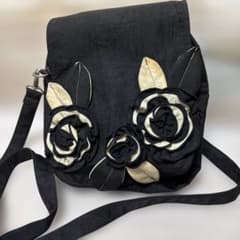 Bel Paciベルパーチ フラワーモチーフ　2way コート　フード取り外し 正規品】Bel Paci ベルパーチ 立体お花モチーフ ナイロンバッグ 黒