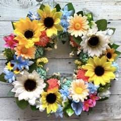 フラワーリース☆ひまわりのリース☆玄関リース☆夏のリース☆カラフル