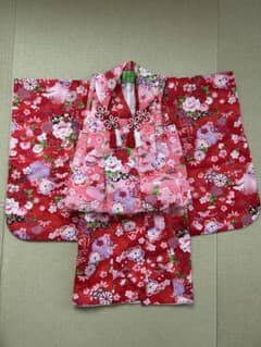 七五三 着物セット 赤色 花柄のサムネイル