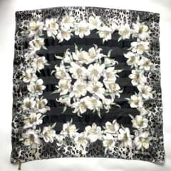 ☆HANAE MORI☆ハナエモリ シルクスカーフ 花柄 レオパード モノトーン