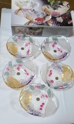 昭和レトロ/曽我ガラス OVAL BOWL5点セットB1586S【未使用】のサムネイル