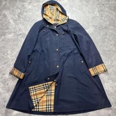 バーバリー♡ロングコート ノバチェック 金ボタン フード ネイビー L