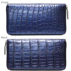 98a メタル加工 クロコダイル 長財布 メンズ レディース 青色 綺麗 