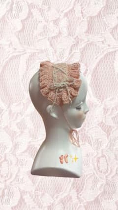 ハンドメイド 手編み ヘッドドレス ピンク バレエコア トゥシューズ風のサムネイル