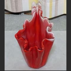 ガラス花瓶 赤白模樣 フリルエッジ 昭和レトロ フラワーベース - メルカリ