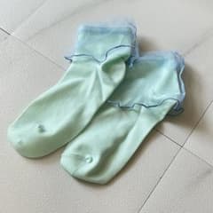 美品 靴下 ソックス 水色 レース付き 22.5~23㎝ 発表会