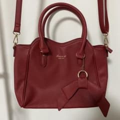 美品 ハンドバッグ ショルダーバッグ 2way リボン スカラップ レッド 赤のサムネイル