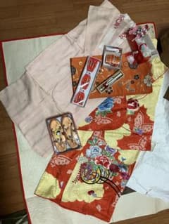 七五三七歳四つ身　長襦袢　帯　草履　 帯締め　箱せこ&びらかん　扇子　かんざしのサムネイル