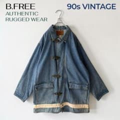 希少色★USA製90sファイヤーマンコート★フック留めインディゴデニム グランジ