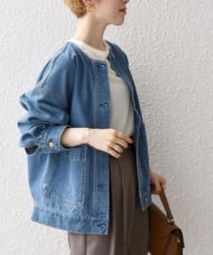 月曜まで値下げ　SHIPS ノーカラーデニムブルゾン　デニムジャケット　シップスのサムネイル
