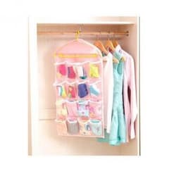 ワードローブ ハンガー式 簡単 たっぷり 収納 16ポケット (ピンク)のサムネイル