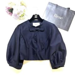 美品 Rene ルネ リボンジャケット 36 ネイビー ショート丈　日本製 美品 Rene ルネ リボンジャケット 36 ネイビー ショート丈 日本製