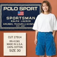 90s USA製 ポロスポーツ ラルフローレン カーゴ ハーフパンツ 30 M