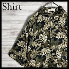 アロハシャツ☆レーヨン☆柄シャツ☆総柄☆リーフ☆ヴィンテージ☆90s☆L☆黒のサムネイル