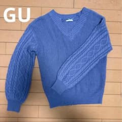 GUケーブルVネックセーターブル IMサイズのサムネイル