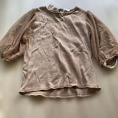 ドット柄シアー袖 リブトップス ベージュ Lのサムネイル