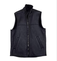 極美品 ブラック ムートン ボア ベスト 黒 レザー - メルカリ