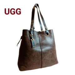 UGG アグ ムートン トートバッグ ボア× レザー ダークブラウン A4可