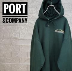 PORT&COMPANYワンポイント刺繍ロゴ古着スウェットパーカー緑L