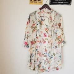 花柄  ロングシフォンカーディガン アイボリーのサムネイル