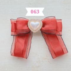 ꒰ 訳ありSALE ꒱リボンヘアクリップ オーガンジー パールハート レッド