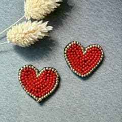 ハンドメイド ハートビーズ刺繍 ピアス イヤリングのサムネイル