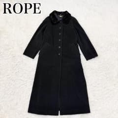 未使用品★ROPE★近年 アンゴラ 女優襟 ベルト付き ロングコート 黒 36 未使用級 ROPE ロングコート アンゴラ混 バッグベルト ブラック M