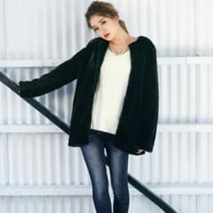 GRL ノーカラーエコファーコート ブラックのサムネイル