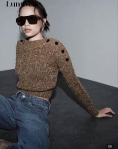 Lumiville シーイン　ボタン付きブラウンニット