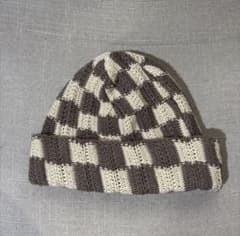 sundays sundays.xyz taupeビーニー チェック ニット帽 - メルカリ