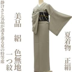 ゆめsaku 美品 夏着物 正絹 絽 一つ紋 手縫い仕立て 色無地 P-246
