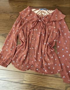 エンポリアム 長袖ブラウス ドット フリル ブラウン　美品